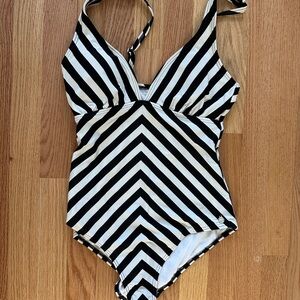 Black and White Striped Swimsuit
